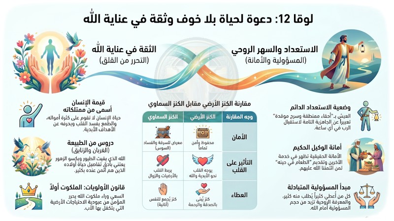 لوقا 12: الثقة في عناية الله والاستعداد لمجيء المسيح — دعوة لحياة بلا خوف (شرح وتفسير كامل)