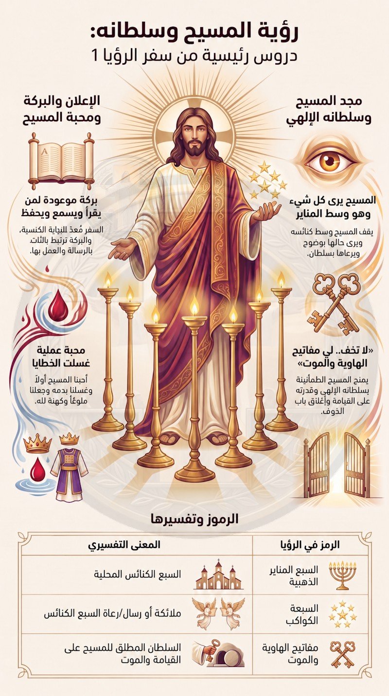 الرؤيا 1: إعلان يسوع المسيح ورؤيته وسط الكنائس — لا تخف فالحي يمسك بالمفاتيح (شرح وتفسير كامل)