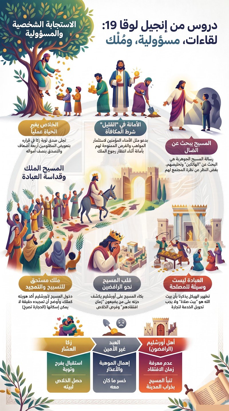 لوقا 19: زكا ومثل الأمناء ودخول المسيح أورشليم — الملك الذي يطلب الضال ويكافئ الأمانة (شرح وتفسير كامل)