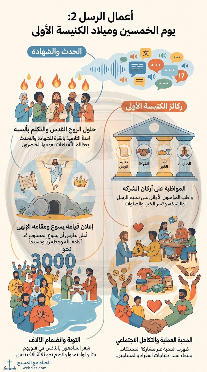أعمال الرسل 2: حلول الروح القدس وعظة بطرس وحياة الكنيسة الأولى - من الانتظار إلى الشهادة (شرح وتفسير كامل)
